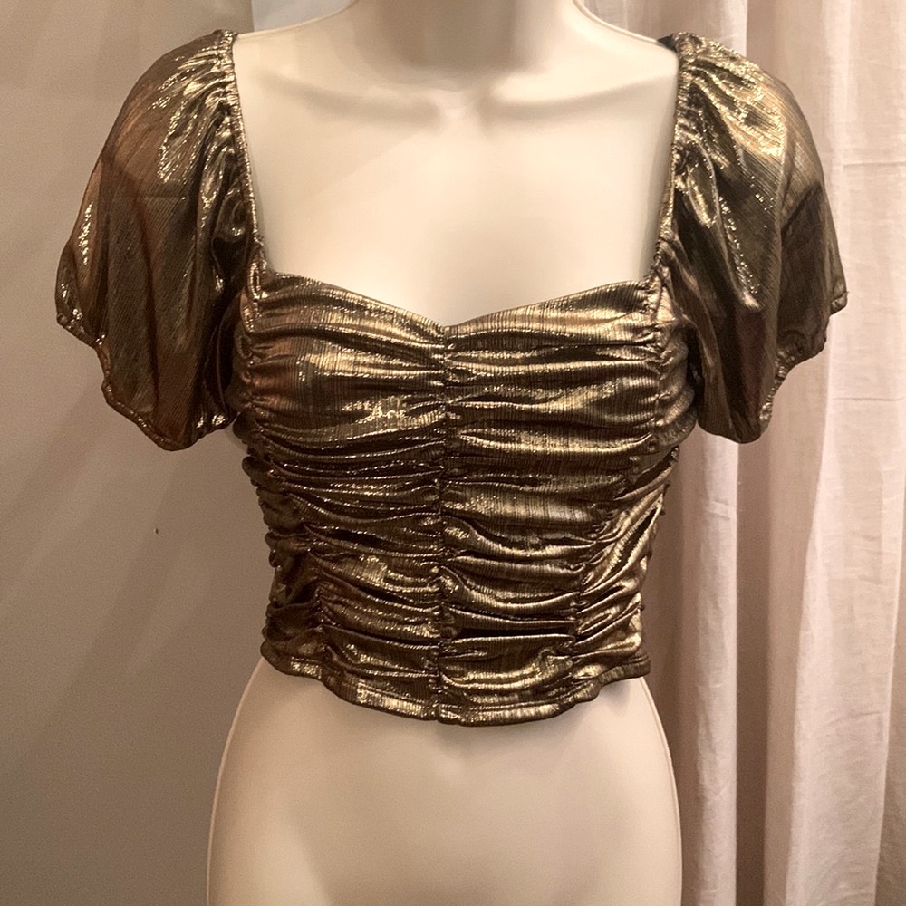 Forever 21 Ruched Metallic Gold Crop Top